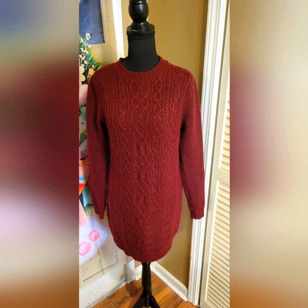 Forever 21 Burgandy Cable Knit Sweater Dress, Size Large